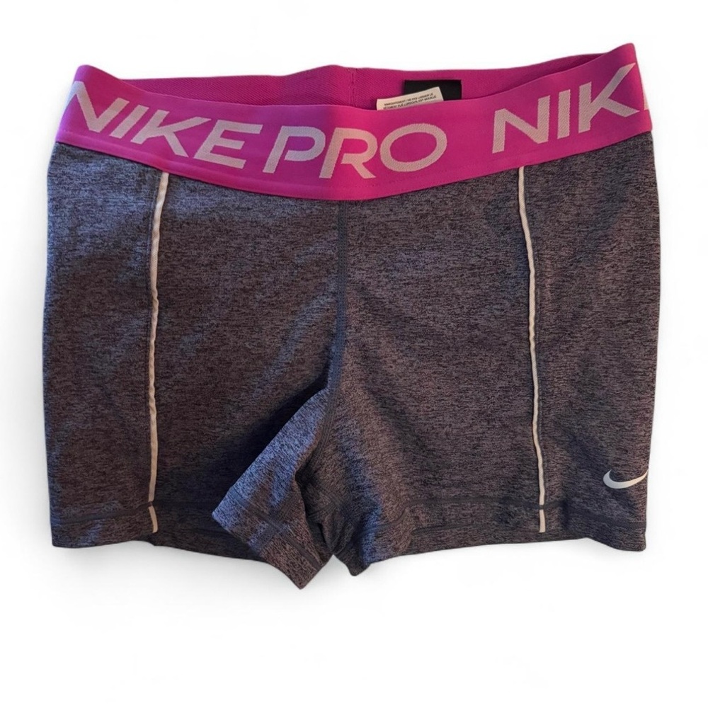 Nike Women's Gray Heather Bike Shorts with Pink Waistband
